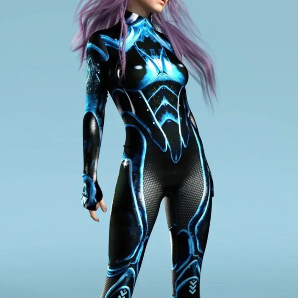 Futuristic Black and Blue Robot Bodysuit